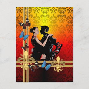 Carte Postale Danseurs de tango romantiques sur damask