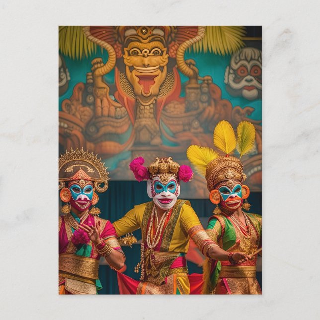 Carte Postale Danseurs masqués indonésiens de Bali (Devant)
