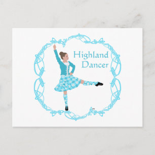 Carte Postale Danseuse des Highlands écossais Nœud celtique Turq