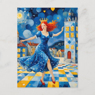 Carte Postale Danseuse Whimsical Avec Cheveux Rouge