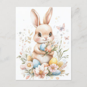 Carte postale d'Aquarell Oster avec lièvre et fleu