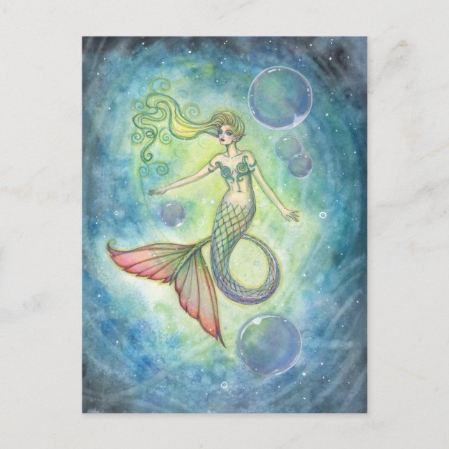 Carte postale d'aquarelle Mermaid Art par Molly Ha (Devant)