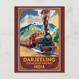 Carte Postale Darjeeling Inde Train Art de voyage à l'aquarelle 