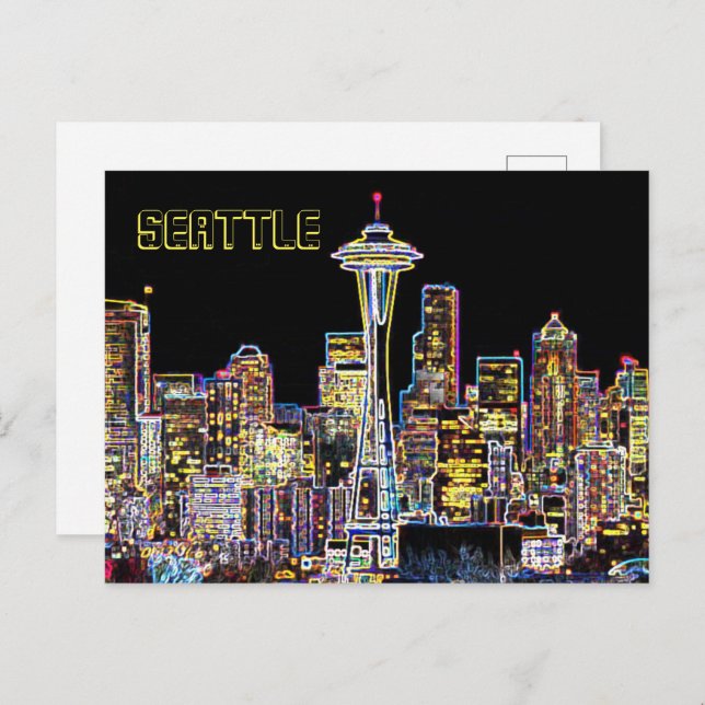 Carte Postale Dark be the Night - Luminous Seattle Skyline (Devant / Derrière)
