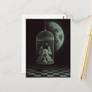 Carte Postale Dark Fantasy Surréaliste Cage à oiseaux et Lune