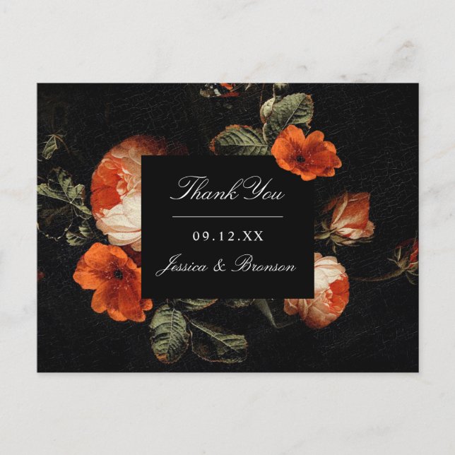 Carte Postale Dark Romantic Floral Rose Mariage Merci néerlandai (Devant)