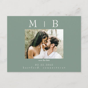 Carte Postale Dark Sage Couple Photo Wedding Enregistrer la date