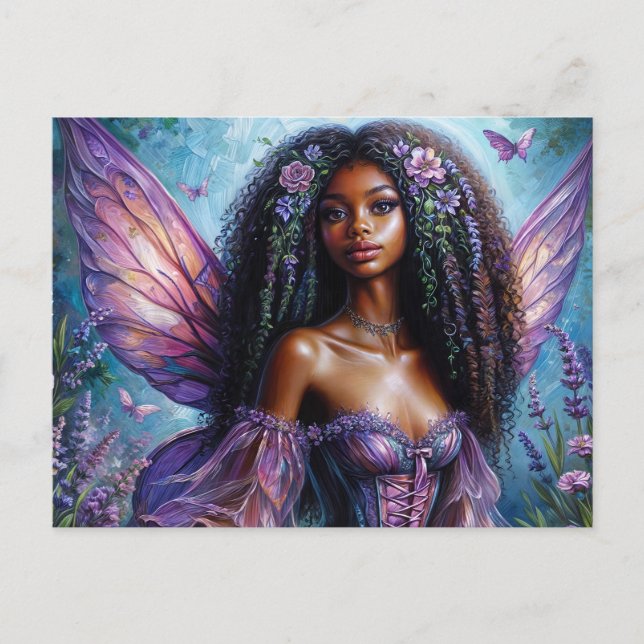 Carte Postale Dark-Skinned Fairy In Purple Floral (Devant)