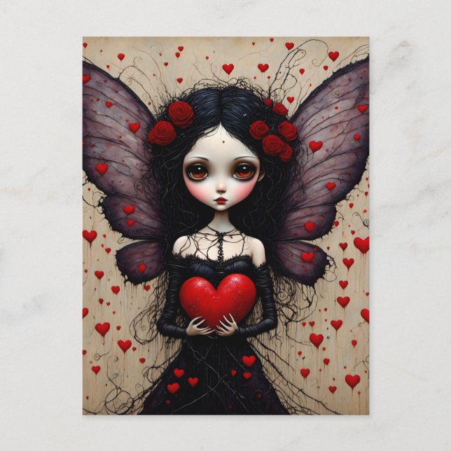 Carte postale Dark Valentine Fairy Red Heart (Devant)