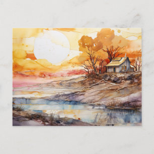Carte postale d'art à l'encre alcoolique Cabane ru