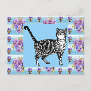 Carte postale d'art à rayures pastel de chat tigré