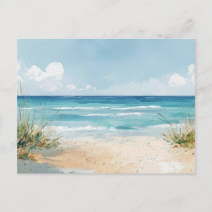 Carte postale d'art côtier de plage à l'aquarelle 