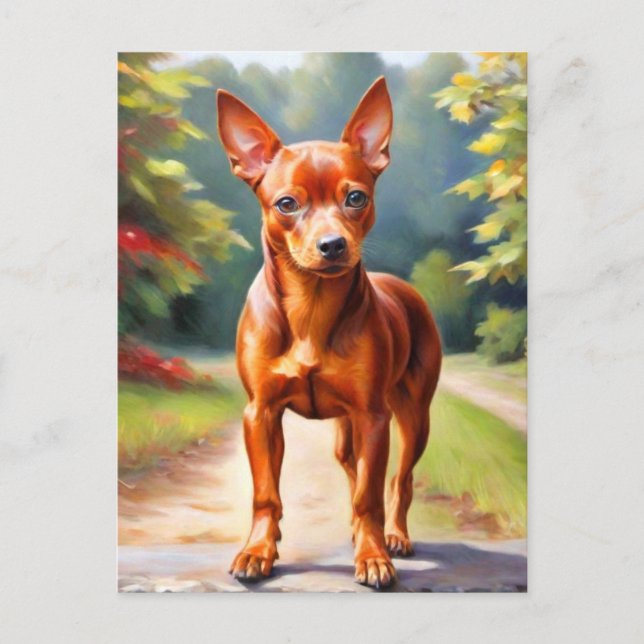 Carte postale d'art de chien Pinscher Nain Rouge (Devant)