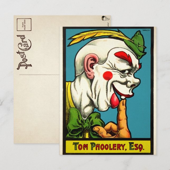 Carte postale d'art de clown vintage (Devant / Derrière)