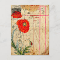 Carte postale d'art de collage de fleurs de pavot 