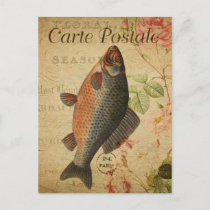 Carte postale d'art de collage de poissons vintage