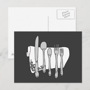 Carte postale d'art de vaisselle noir et blanc