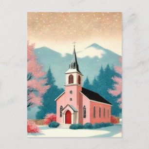 Carte postale d'art d'église rose de style rétro