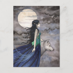 Carte postale d'art fantastique : Nuit du loup