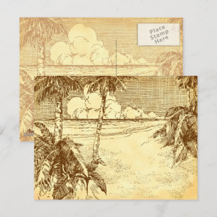 Carte postale d'art vintage de plage tropicale ave