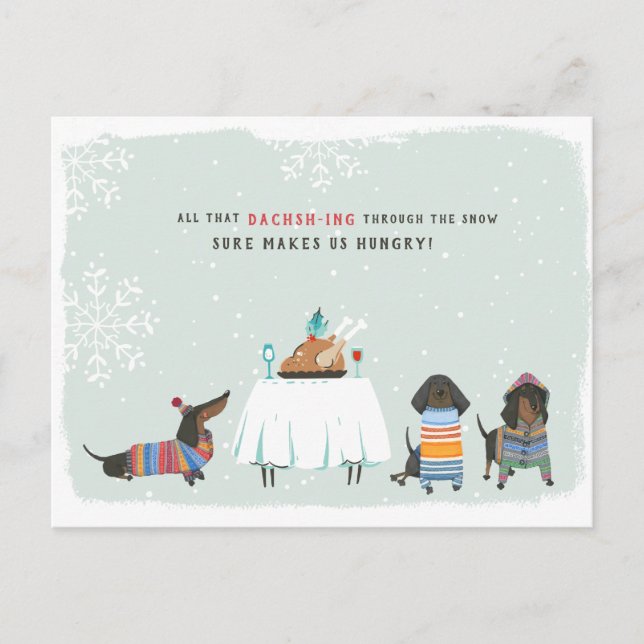 Carte Postale Dashing Through the Snow | Cute Dachshund (Devant)