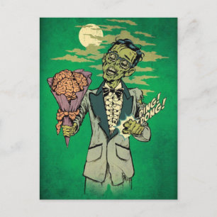 Carte Postale date de bal de zombie avec des roses du cerveau