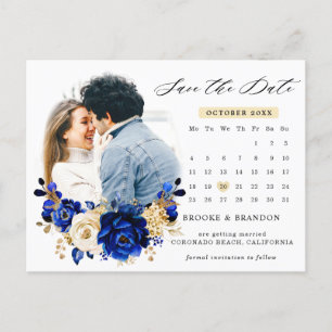 Carte Postale Date d'enregistrement du calendrier Royal Blue Yel