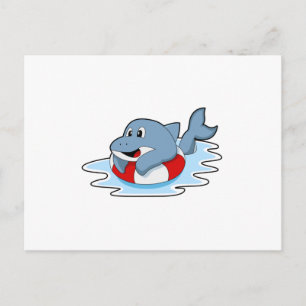 Carte Postale Dauphin à la natation avec anneau de natation.PNG
