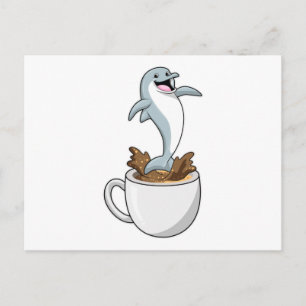 Carte Postale Dauphin avec tasse de café