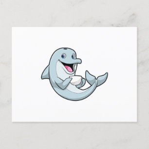 Carte Postale Dauphin avec une tasse de café