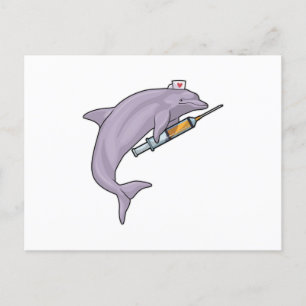 Carte Postale Dauphin comme infirmière avec seringue