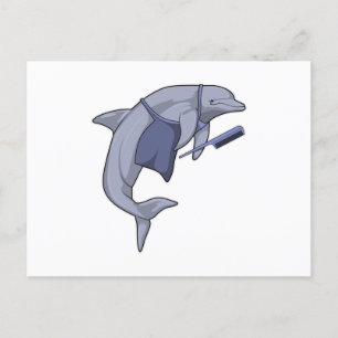 Carte Postale Dauphin en coiffeur avec peigne