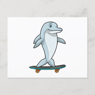 Carte Postale Dauphin en patinage avec skateboard