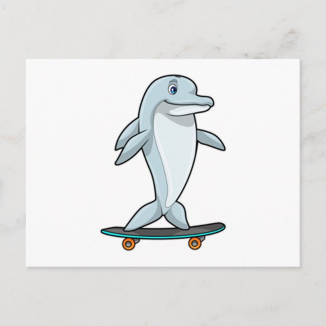 Carte Postale Dauphin en patinage avec skateboard (Devant)