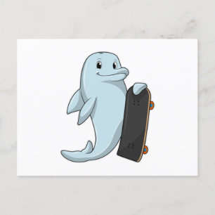 Carte Postale Dauphin en patinage avec skateboard