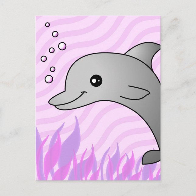 Carte Postale Dauphin gris mou en eau rose (Devant)