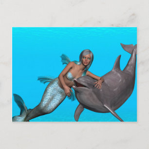 Carte Postale Dauphin nageant avec une sirène