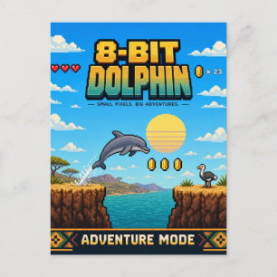 Carte Postale Dauphin, Rétro Pixel Art 8-Bit