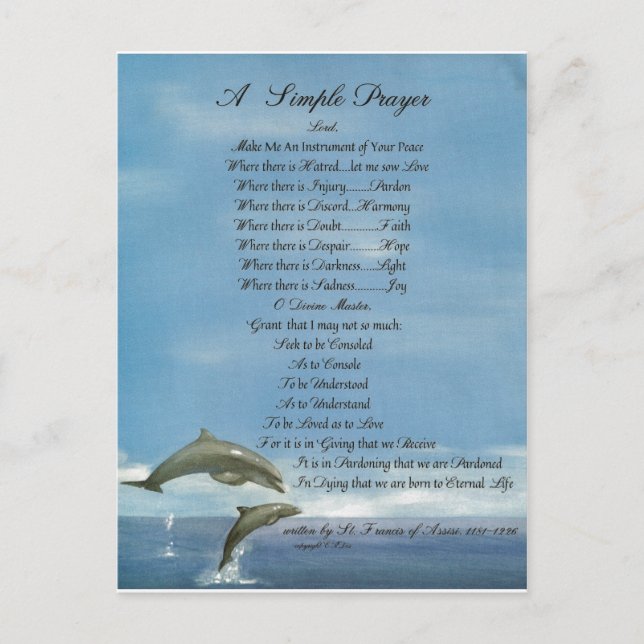 Carte Postale dauphins=pape francis=st. francis PRIÈRE SIMPLE (Devant)