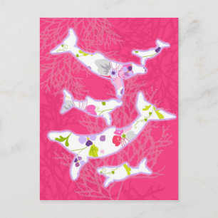 Carte Postale Dauphins sur arrière - plan rose clair.