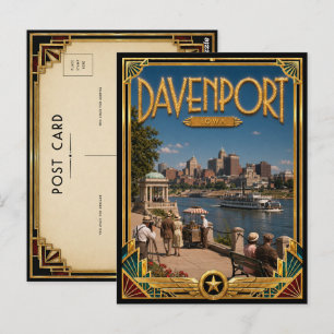 Carte Postale Davenport Iowa Art Déco vintage de l'âge d'or