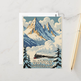 Carte Postale Davos Suisse Train Travel Art Vintage