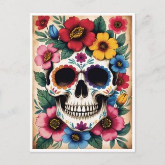 Carte Postale Day of the Dead Floral Skull