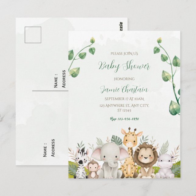 Carte postale de baby shower aquarelle verte et bl