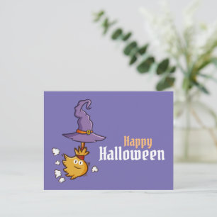 Carte postale de balai d'Halloween mignonne modifi