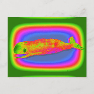 carte postale de baleine psychédélique souriante