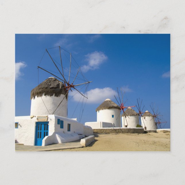 Carte Postale De beaux moulins à vent sur l'île de Mykonos, (Devant)