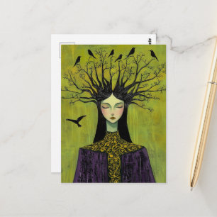 Carte Postale De beaux oiseaux sur sa tête, branches d'arbre che