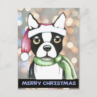 Carte postale de Boston Terrier Père Noël