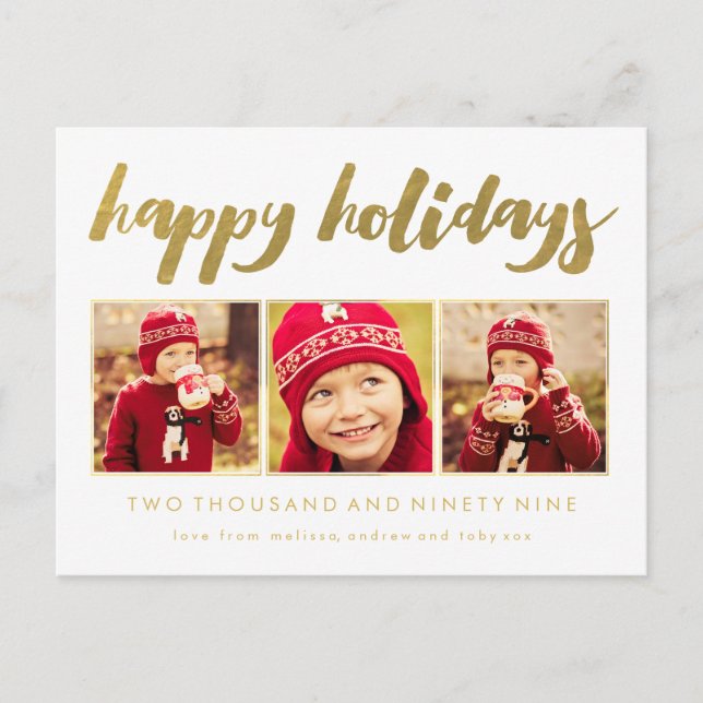 Carte postale de cadre de photo de Noël 3 d'or (Devant)